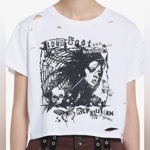Hot Topic Social Collision Punk Graphic Tee w/ Destruction